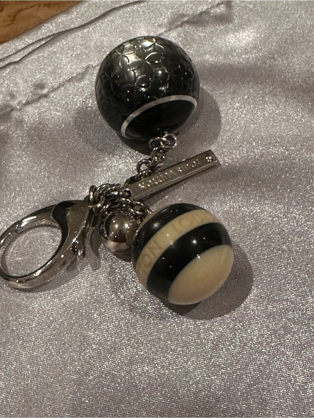 Louis Vuitton Croisette Black & Cream Striped sphere logo Key chain & bag Charm
